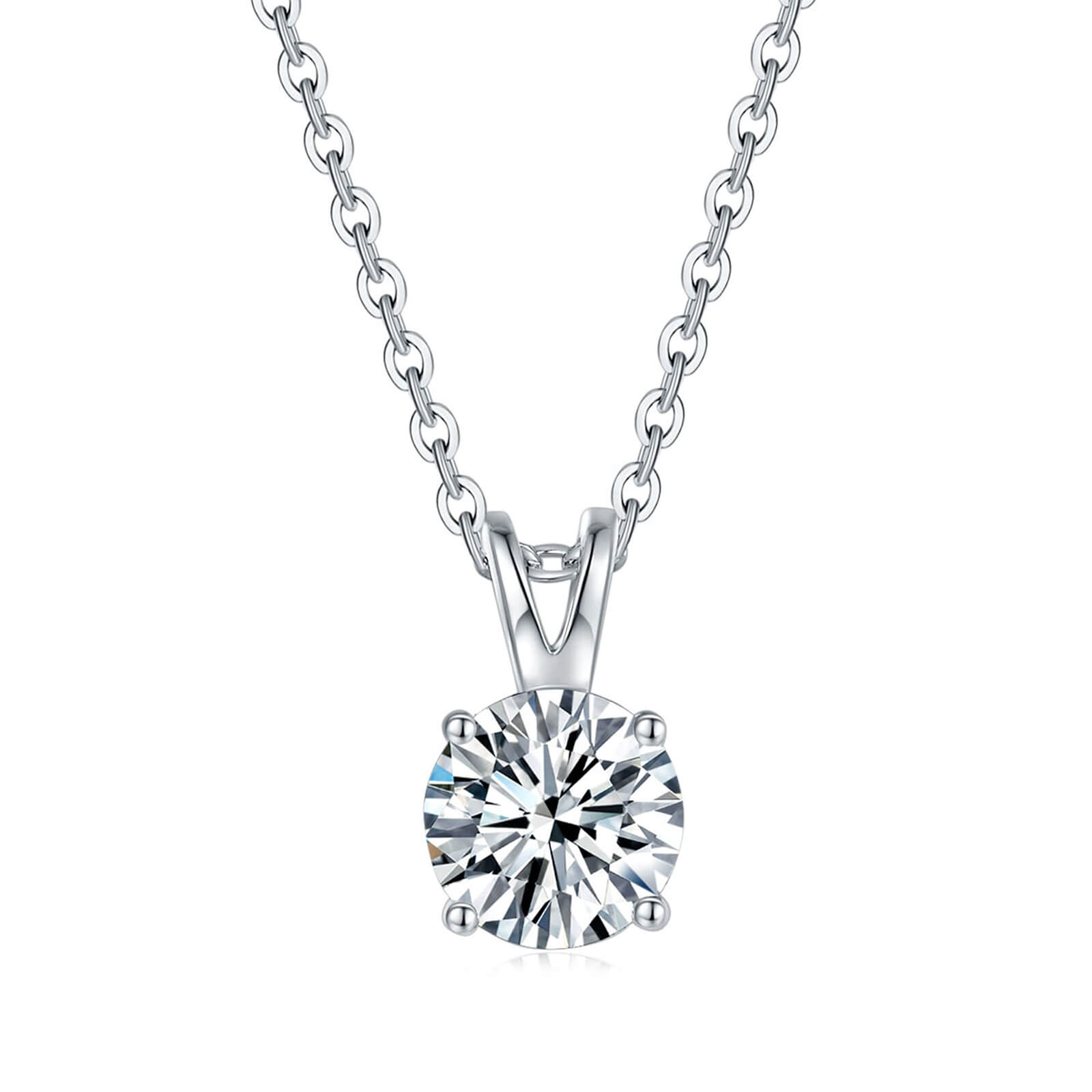 BOYA 2.00 CTW Round Sapphire Solitaire Pendant Necklace in 925 Sterling Silver