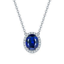 BOYA 2.13 CTW Oval Sapphire Halo Pendant Necklace in 925 Sterling Silver