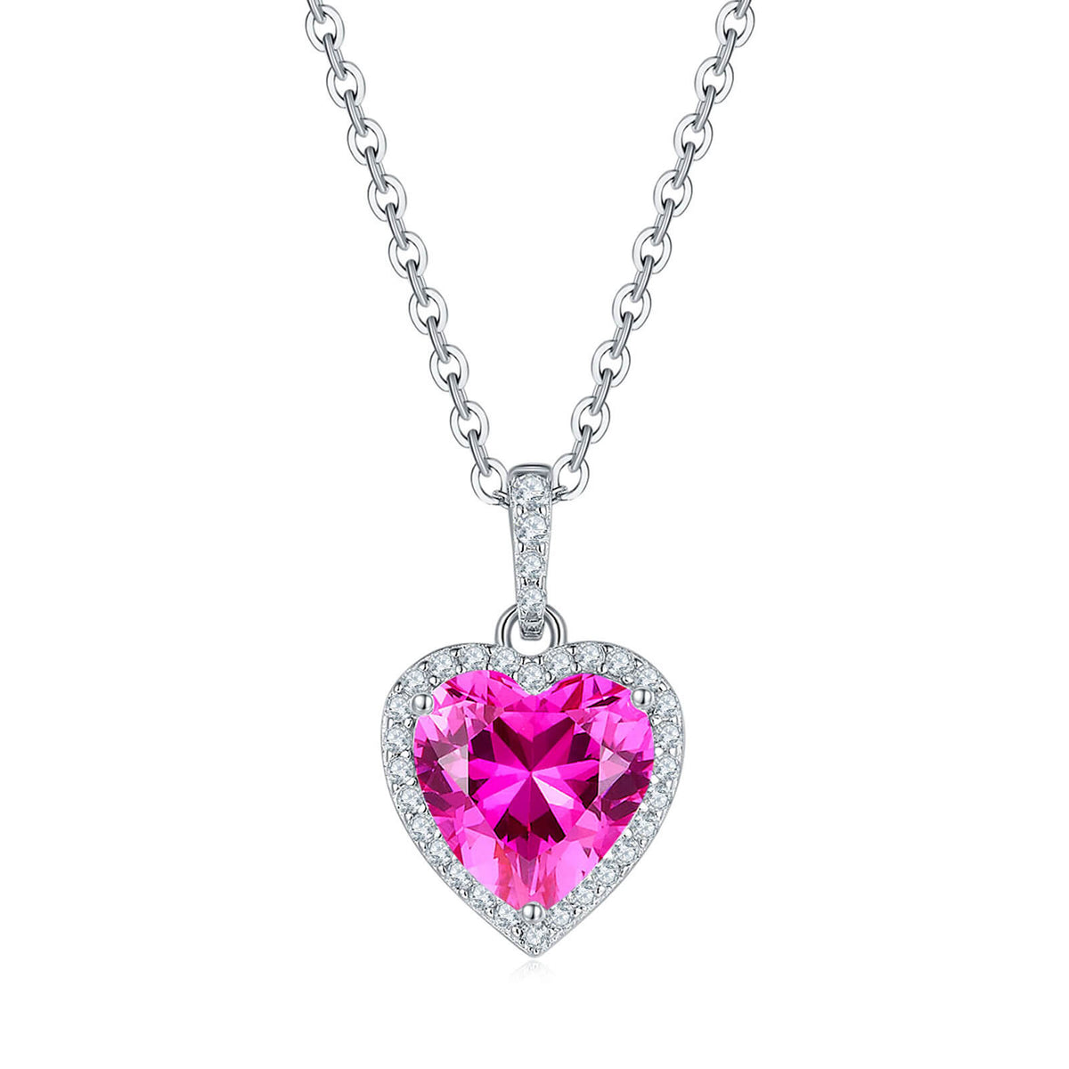 BOYA 4.11 CTW Heart Sapphire Halo Pendant Necklace in 925 Sterling Silver