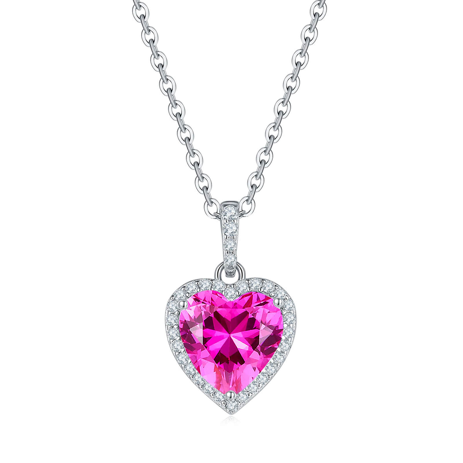 BOYA 4.11 CTW Heart Sapphire Halo Pendant Necklace in 925 Sterling Silver