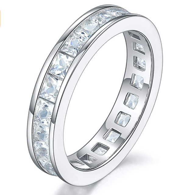 BOYA 2.30 CTW Square Sapphire Shared Prong Wedding Ring Eternity Band in 925 sterling silver