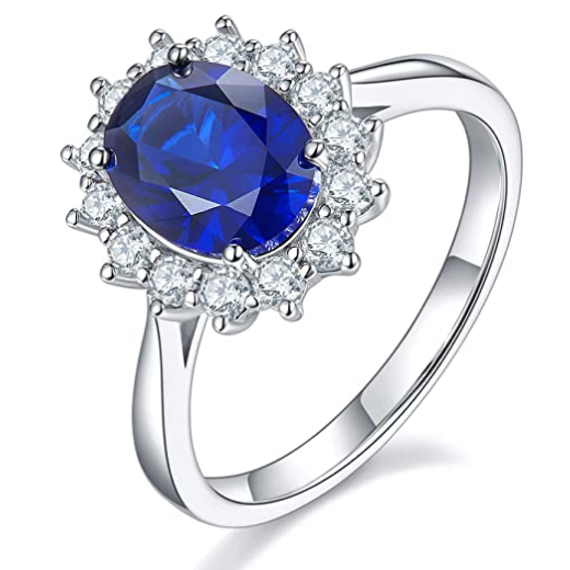 BOYA 2.84 CTW Oval Blue Sapphire Halo Promise Ring in 925 sterling silver