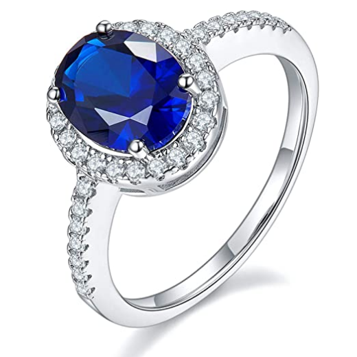 BOYA 2.24 CTW Oval Blue Sapphire Halo with Side Accents Promise Ring in 925 sterling silver