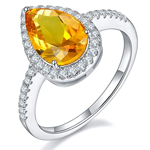 BOYA 4.23 CTW Pear Yellow Sapphire Halo with Side Accents Promise Ring in 925 sterling silver