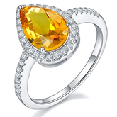BOYA 4.23 CTW Pear Yellow Sapphire Halo with Side Accents Promise Ring in 925 sterling silver