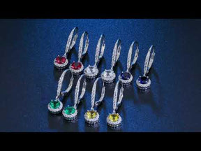 BOYA 1.23 CTW Round Sapphire Halo Drop Earrings in 925 Sterling Silver