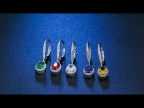 BOYA 1.81 CTW Oval Sapphire Halo Drop Earrings in 925 Sterling Silver