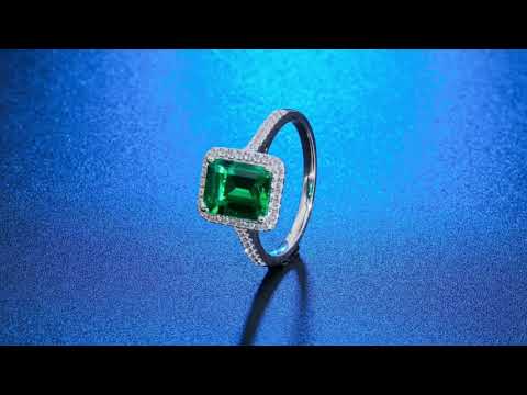 BOYA 2.20 CTW Emerald Green Sapphire Halo with Side Accents Promise Ring in 925 sterling silver