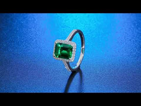 BOYA 2.20 CTW Emerald Green Sapphire Halo with Side Accents Promise Ring in 925 sterling silver