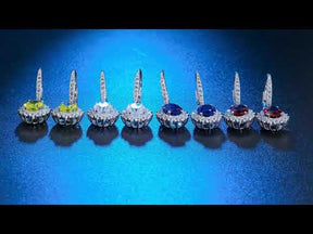 BOYA 3.65 CTW Oval Sapphire Halo Drop Earrings in 925 Sterling Silver