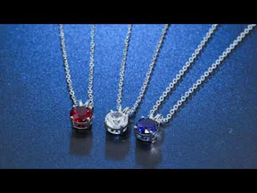 BOYA 2.00 CTW Round Sapphire Solitaire Pendant Necklace in 925 Sterling Silver