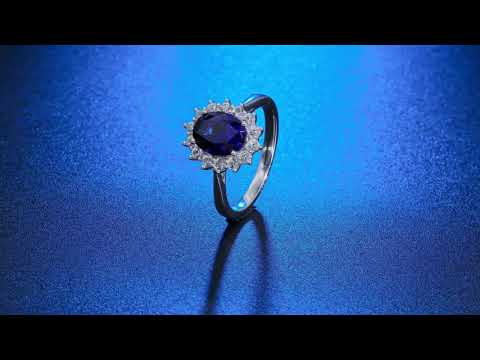 BOYA 2.84 CTW Oval Blue Sapphire Halo Promise Ring in 925 sterling silver