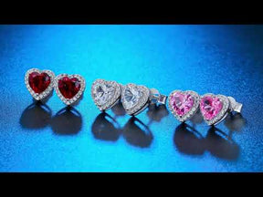 BOYA 1.78 CTW Heart Sapphire Halo Stud Earrings in 925 Sterling Silver
